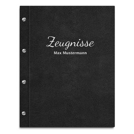 Handmade Certificate Folder with Your Own Name in Black Fur Look - Includes 12 Pockets - Certificate Folder
