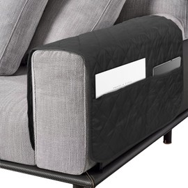 Srvillg Armrest Chair Cover, 1pc Black Sofa Armrest Covers, Waterproof Armchair Covers with Pockets for Arms Recliner Chairs Sofas (Black)
