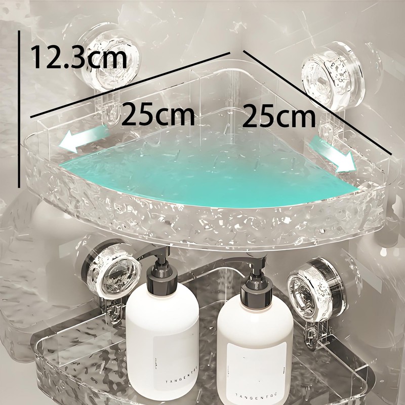 SESLEL No-Drill Suction Cup Corner Shower Caddy, Clear Plastic Corrugated