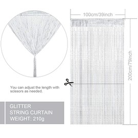 WILLBOND 4 Pcs String Curtains Glitter Fringe Curtains for Window 79 x 39 Inch Door Divider Strip Tassel for Wedding Living Room Bathroom Coffee Shop(White)