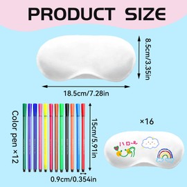 16 PCS White Eye Masks, Adjustable DIY Sleep Mask Set, Sleepover Party Supplies for Girls, Mask Bulk Party Supplies, with 12 PCS Marker Pens, Eye Sleep Masks for Travel Game Sleepover Party