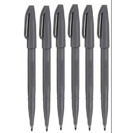 Pentel Grey Original Sign Pen S520 Fibre Tip Marker Pens Colour Fineliner 2mm Nib 1mm Line Width (Pack Of 6)