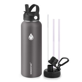 SENDESTAR Stainless Steel Water Bottle, Wide Mouth Water Bottle 40 oz with Straw Lid, Spout Lid, Double Wall Vacuum Insulated Leak Proof, Keeps Liquids Hot or Cold (Gray)