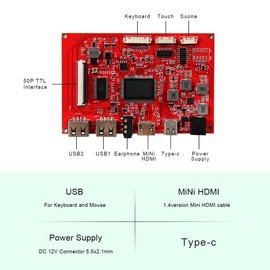FanyiTek 8 inch 800x600 4:3 EJ080NA-05B TTL WLED LCD Screen 50 pins and Type C 2USB Mini HDMI Controller Board,for DIY RPI Monitor/Sub Display Using