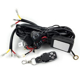 Double Color/High Low Beam 2 Lead Wiring Harness Kit with Remote Control DC12V 40A LED Lights Wiring Harness Switch Relay 14AWG Core Cable Harness fit for Work Lights Driving Lights Bar