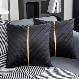 Jayusaror Cushion Cover, 40 x 40 cm, Velvet Black Decorative Cushion, Gold Decorative Cushion Cover, Soft Cushion Covers, Modern Decorative Cushion Cover for Sofa, Couch, Bedroom, Living Room, Set of