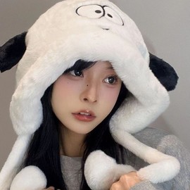 Cute Soft Big-Eyed Dog Balaclava Hat for Women - Autumn and Winter F3111 Free Size Pink 5ea