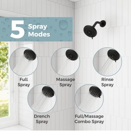 Pfister Universal Shower Head, Shower Arm Not Included, 5-Function, 1.75 GPM, Matte Black Finish, 015WS2UT01B