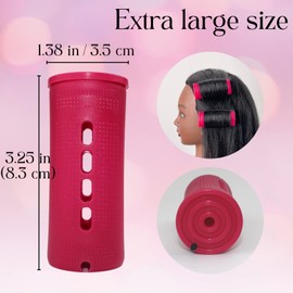BAILYELA Jumbo Perm Rods 18 Pcs, Extra Large Size 3.25in/8.25cm Length, 1.38in/3.5cm Diameter, Red, Hair Rollers for Natural Hair, Home Hairdressing Tools