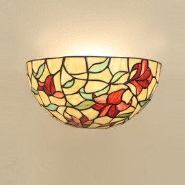 Red Lilies Tiffany Style Wall Sconce - 12" Stained Glass Lamp for Living Room, Bedroom, & More