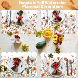Gandeer Fall Placemats Set of 6, 12 x 17 Inch Autumn Flower Place Mats Watercolor Floral Leaves Table Mats for Fall Thanksgiving Farmhouse Indoor Outdoor Holiday Kitchen Dining Party Decoration