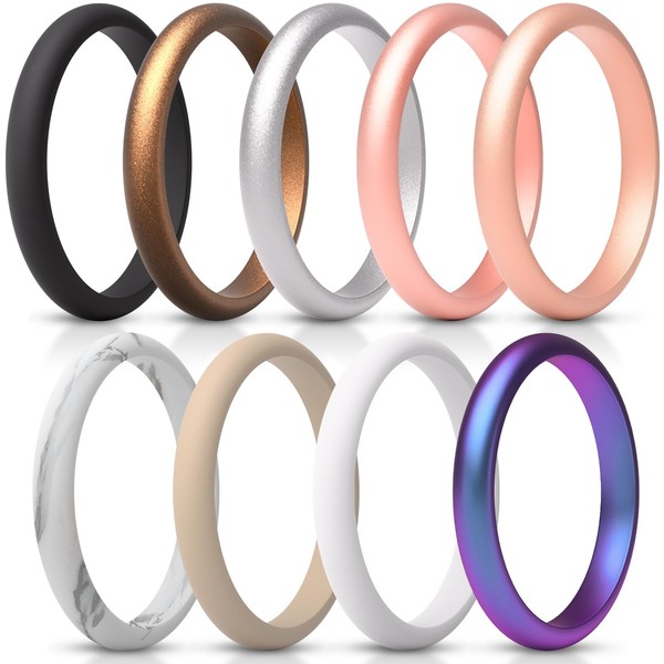 ThunderFit Silicone Wedding Bands for Women, Thin and Stackable 2.5mm