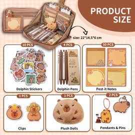 CharmBurst Capybara Pencil Case, 12 Compartments, 90° Wide Opening, Large Volume, Capybara Print Cute Stationery, School Supplies for Girls, Gift for Teens