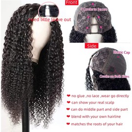 Curly V Part Wig Human Hair Wigs for Black Women No Leave Out Upgrade U Part Kinky Curly Wig 150% Density Glueless V Shape Wig Beginner Friendly No Glue No Sew In Natural Color 28 Inch