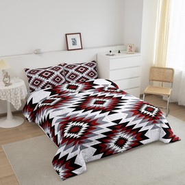 Kids Southwest Native American Design Comforter Set Full Size Red Grey Geometric Bedding Set for Boys Girls Teens Bedroom Decor Tribal Comforter Set Women Men Duvet Set with 2 Pillow Case