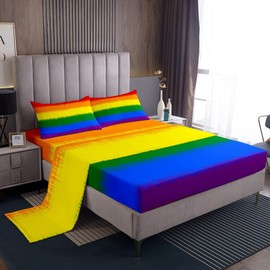 Feelyou Rainbow Bedding Sheets Colorful Rainbow Bed Sheets for Kids Boys Girls Multicolor Bedding Fitted Sheet Ultra Soft Sheet Set 1 Bed Sheets with 2 Pillowcases Queen Size
