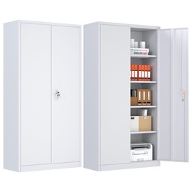 GangMei Metal Storage Cabinet, Garage Storage Cabinet with Locking and 4 Adjustable Shelves, 71 inches Tall Steel Cabinet for Warehouse, Garage, Home, School, Office, Easy Assemble Required