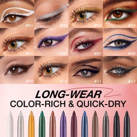 LANGMANNI 2Pcs Metal Colorful Eyeliner Pencil Set - Matte & Shimmer Eye Makeup,Smooth Use Long-Lasting & Waterproof Eyeliner Set(#03+04)