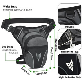 Leg Bag Motorcycle Waist Bag Men Women Waterproof Leg Bag Belt Bag Removable Bag Leg Multifunctional Tool Bag for Hiking Bicycle Outdoor, gray