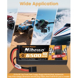 Nihewo 2S Lipo Battery 6500mAh 7.4V RC Battery 90C Hard Case with Tr + EC5 Plug Compatible with RC Car Truck Vehicles Truggy Buggy Boat Airplane Models