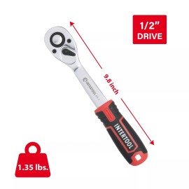 INTERTOOL 1/2-inch Drive Ratchet Wrench, 72-Tooth, CR-V Steel ET08-8003