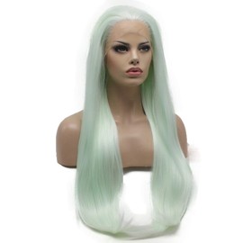 Lushy Hair Lace Front Synthetic Wig Straight Long 28inch Lightest Green Heat Resistant Heavy Density Wig