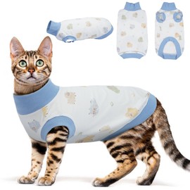 Hjyokuso Katzenbekleidung Katzenpullover Aus Baumwolle - Stilvoller Schutz Für Empfindliche Haut - Beruhigt Angst, Ideal Für Nervöse Katzen - Blau, XL