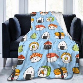 Sushi Cute Pattern Blanket, Soft Blankets Flannel Bed Throw Cozy Lightweight Plush Gifts for Women Men Boys Girls Kids Sofa Couch Bedroom Living Rooms Warm All Season, Home Decor, 80"x60"