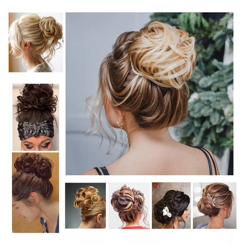 Felendy Scrunchie Con Rodete Postizo Ondulado Y Despeinado, 2 Piezas