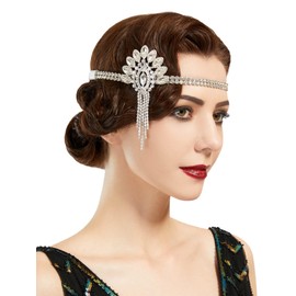 SWEETV 1920s Headpiece for Women, Rhinestone Roaring 20s Great Gatsby Headband Art Deco Hair Accessories