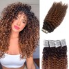 Curly Tape in Hair Extensions Ombre Brown to Medium Auburn