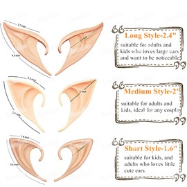 Secaden Cosplay Fairy Pixie Elf Ears Soft Pointed Ears Tips Anime Party Dress Up Costume Accessories (Short Style)
