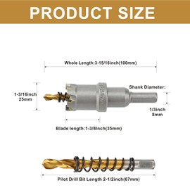 REETAI-FOUR 1" TCT Hole Saw Kit Tungsten Carbide Tipped 2 Pack 1 Inch Hole Saw Drill Bit with Titanium-Plated Pilot Drill Bit for Metal, Stainless Steel, Iron (25mm-2pcs)