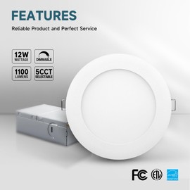 ECOELER 6 Inch 5CCT Ultra-Thin LED Recessed Ceiling Light with J-Box, 2700K/3000K/4000K/5000K/6000K Selectable, 12.5W 1100Lm Brightness, Dimmable Slim Canless Downlight, ETL&FCC, 6 Pack