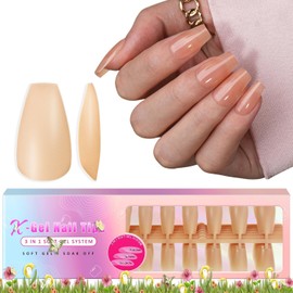 SXVME Nude Gel X Nail Tips Medium Short Coffin Gel X Nails Pre-colored Gel X Tips Press on Nails Pre Applied Tip Primer Soft Gel Nail Tips Natural Acrylic Fake Nails Extensions for DIY Nail,300Pcs