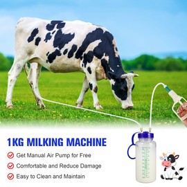Yardwe Manual Milking Machine for Cows and Goats, Portable Hand Vacuum Pump Milking Kit with Single Teat Pump for Farm and Home Use, 1000ML