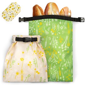 Pack of 2 44 x 32.5 cm Bread Bags with TPU Inner Lining and Beeswax Cloths, Reusable Bread Bags, Bread Bags, Storage with Freshness, Machine Washable, Freezer Safe for Buns and Bulk Purchases, Yellow