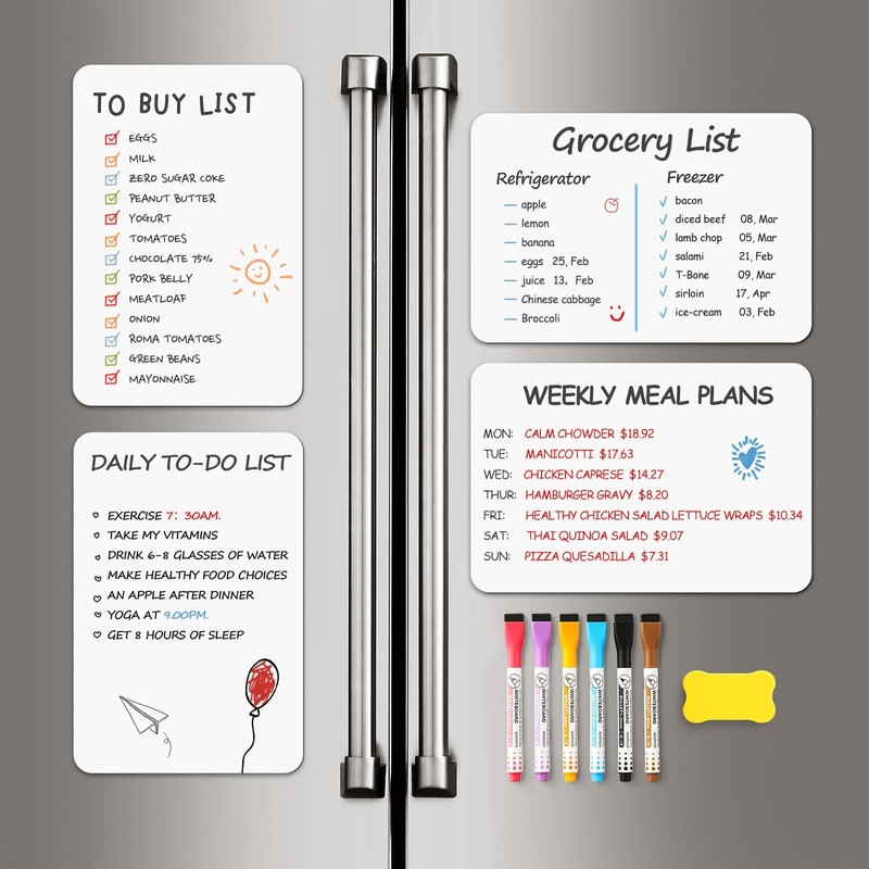 4 PACK Magnetic Dry Erase Board Sheet for Fridge, 12"x8"