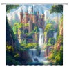 FILMILIL Green Forest Waterfall Castle Shower Curtain Fantasy Jungle Wonderland
