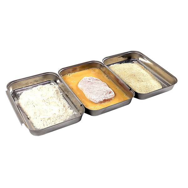 APS Breading Station, 3-Piece Professional Breading Set Consisting of 3 Couplable Stainless Steel Bowls (Each 18 x 15.5 cm) / Space-Saving Stackable / Dishwasher Safe