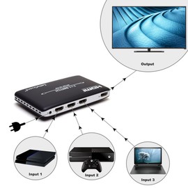 Zettaguard - Conmutador HDMI con Control Remoto inalámbrico Pip e IR, 4k 3x1, Negro