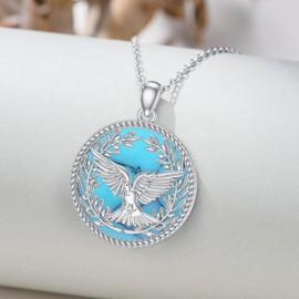 PROESS Dove Necklace Sterling Silver Turquoise Holy Spirit Necklace Peace Dove Pendant Jewelry For Women Men