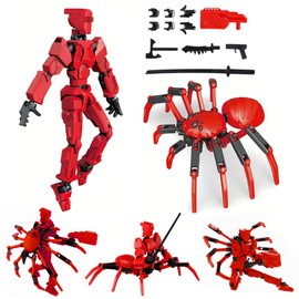 MMXBGS T13 Action Figure Set, 5.5 Inch T 13 Robot, Titan 13 Action Figures with Spider Sucker, Multi-Jointed Movable Dummy 13 Collectible Toy for Boys Age 8-12, Christmas Creative Gift (Red)