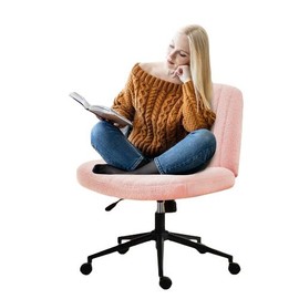 Criss Cross Chair - Wide Armless Desk Chair with Wheels, Adjustable Modern 360° Swivel Vanity, Fabric Padded, Plush Pink - Color: Pink
