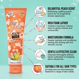 Dirty Works Stay Fresh Body Wash - Peach Scented Shower Gel for Women, Gentle Cleansing, Luxurious Lather, Invigorating Fragrance, Skin Care - 280ml