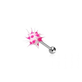 Pierced Owl 14GA 316L Stainless Steel Soft Silicone Spike Ball Tongue Barbell (White/Pink)