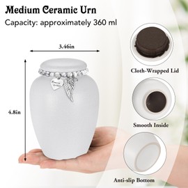 SOITIS Urn for Human Ashes Keepsake- 4.8 Inches White Ceramic Urn Ashes Keepsake, Memorial Holder Decorative Urn, Funeral Cremation Urns for Women Men Small Urn for Human Ashes