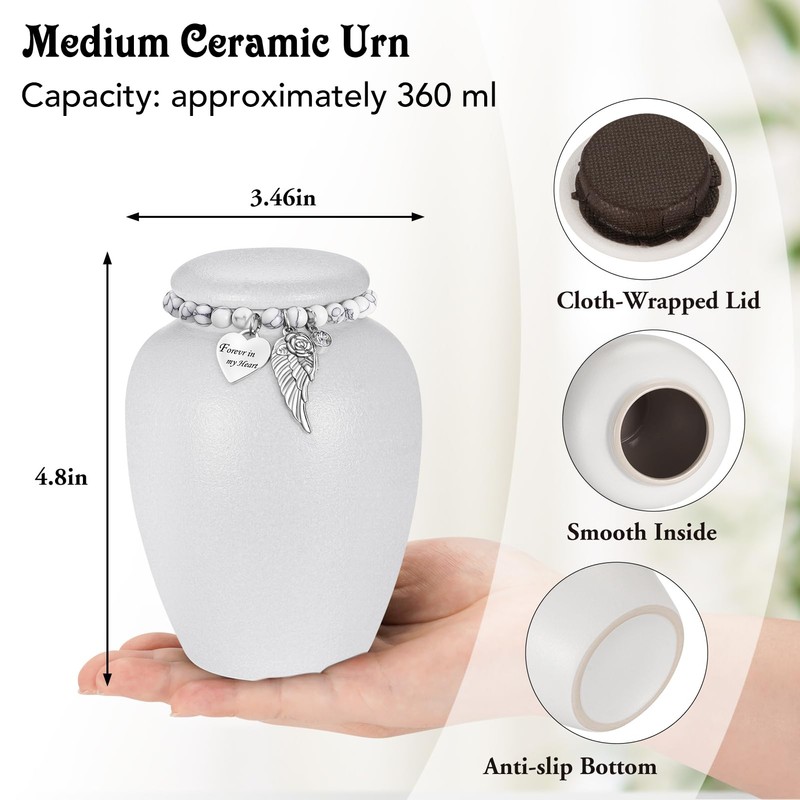 SOITIS Urn for Human Ashes Keepsake- 4.8 Inches White Ceramic