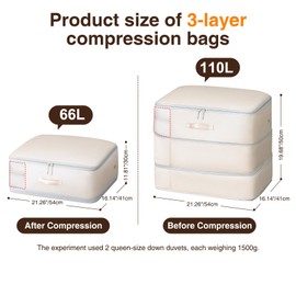 Homsorout 4 Pack Compression Storage Bags - 110L Large Capacity Comforter Storage Bag, 3-Layer Washable Ultra Space Saving Self Compression Organizer Space Bags for Blankets, Sweaters, Sheets, Beige