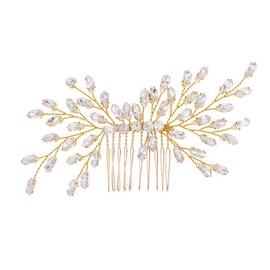 IYOU Bridal Wedding Hair Comb Silver Rhinestone Side Comb Crystal Headpiece Bridal Hair Accessories for Women and Girls (Gold)